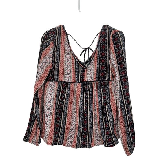 Abercrombie & Fitch Womens Boho Floral Stripe V-Neck Long Sleeve Blouse Top M - Picture 2 of 9